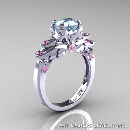 Classic Angel 14K White Gold 1.0 Ct Aquamarine Light Pink Sapphire Solitaire Engagement Ring R482-14KWGLPSAQ-1
