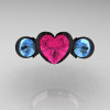 Nature Classic 14K Black Gold 2.0 Ct Heart Pink Sapphire Blue Topaz Three Stone Floral Engagement Ring Wedding Ring R434-14KBGBTPS-3