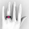 Nature Classic 14K Black Gold 2.0 Ct Heart Pink Sapphire Black Diamond Three Stone Floral Engagement Ring Wedding Ring R434-14KBGBDPS-4