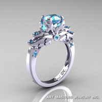 Classic 14K White Gold 1.0 Ct Blue Topaz Solitaire Engagement Ring R482-14KWGBT-1