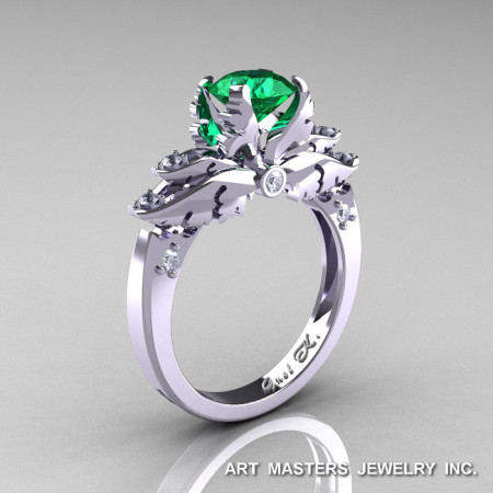 Classic 14K White Gold 1.0 Ct Emerald Diamond Solitaire Engagement Ring R482-14KWGDEM-1