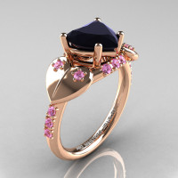 Classic Hearts 14K Rose Gold 2.0 Ct Black Diamond Light Pink Sapphire Engagement Ring Y445-14KRGLPSBD-1