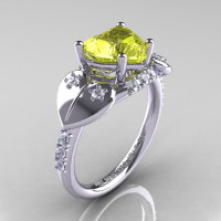 Classic Hearts 14K White Gold 2.0 Ct Yellow Sapphire Diamond Engagement Ring Y445-14KWGDYS-1