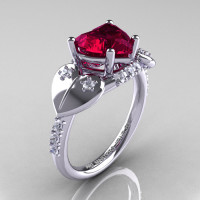 Classic Hearts 14K White Gold 2.0 Ct Red Garnet Diamond Engagement Ring Y445-14KWGDG-1