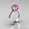 Classic French 14K White Gold 1.0 Ct Princess Pink Sapphire Engagement Wedding Ring Bridal Set AR125S-14WGPS-2