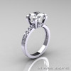 Classic French 14K White Gold 1.0 Ct Princess White Sapphire Diamond Engagement Wedding Ring Bridal Set AR125S-14WGDWS-2