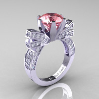 French 14K White Gold 3.0 CT Morganite Diamond Engagement Ring Wedding Ring R382-14KWGDMO-1