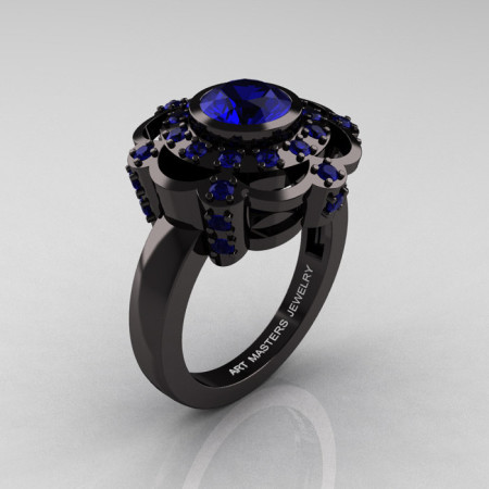 Art Masters Classic 14K Black Gold 1.0 Carat Blue Sapphire Engagement Ring R70M-14KBGBS-1