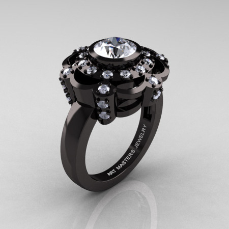 Art Masters Classic 14K Black Gold 1.0 Carat Cubic Zirconia White Diamond Engagement Ring R70M-14KBGDCZ-1