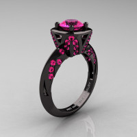 Classic French 14K Black Gold 1.0 Ct Pink Sapphire Engagement Ring Wedding Ring R502-14KBGPS-1