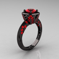 Classic French 14K Black Gold 1.0 Ct Rubies Engagement Ring Wedding Ring R502-14KBGR-1