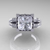 French Vintage 14K White Gold 3.8 Carat Princess Cubic Zirconia Diamond Solitaire Ring R222-WGDCZ-3