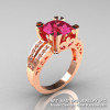 Modern Vintage 14K Rose Gold 3.0 Carat Tourmaline Diamond Solitaire Ring and Wedding Band Bridal Set R102S-14KRGDT-3