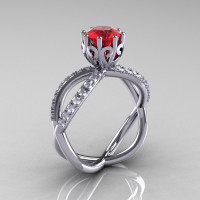 14k white gold ruby diamond unusual unique vine engagement ring anniversary ring wedding ring R279-WGDR-1