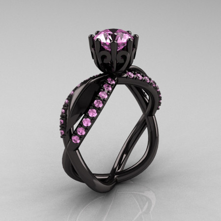 14k black gold light pink sapphire unusual unique floral engagement ring anniversary ring wedding ring R278-BGDLPS-1