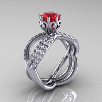 14k white gold blue sapphire diamond unusual unique vine engagement ring anniversary ring wedding band set R279S-WGDR-1
