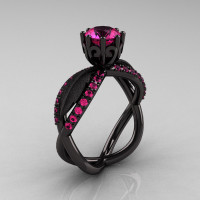 14k black gold pink sapphire unusual unique floral engagement ring anniversary ring wedding ring R278SB-BGDPS-1