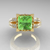 French Vintage 14K Yellow Gold 3.8 Carat Princess Green Topaz Diamond Solitaire Ring R222-YGDGT-3