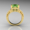 French Vintage 14K Yellow Gold 3.8 Carat Princess Green Topaz Diamond Solitaire Ring R222-YGDGT-2