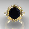 Modern Edwardian 14K Yellow Gold 3.0 Carat Black and White Diamond Engagement Ring Wedding Ring Y404-14KYGDBD-3