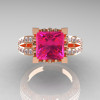 French Vintage 14K Rose Gold 3.8 Carat Princess Pink Sapphire Diamond Solitaire Ring R222-RGDPS-3