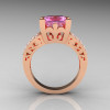 French Vintage 14K Rose Gold 3.8 Carat Princess Light Pink Sapphire Diamond Solitaire Ring R222-RGDLPS-2