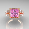 French Vintage 14K Rose Gold 3.8 Carat Princess Light Pink Sapphire Diamond Solitaire Ring R222-RGDLPS-3