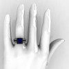French Vintage 14K Black Gold 3.8 Carat Princess Blue Sapphire Diamond Solitaire Ring R222-BGDBS-4