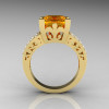 French Vintage 14K Yellow Gold 3.8 Carat Princess Citrine Diamond Solitaire Ring R222-YGDCI-2