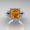 French Vintage 14K Yellow Gold 3.8 Carat Princess Citrine Diamond Solitaire Ring R222-YGDCI-3