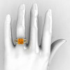 French Vintage 14K Yellow Gold 3.8 Carat Princess Citrine Diamond Solitaire Ring R222-YGDCI-4