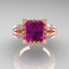 French Vintage 14K Rose Gold 3.8 Carat Princess Amethyst Diamond Solitaire Ring R222-RGDAM-3