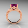 French Vintage 14K Rose Gold 3.8 Carat Princess Amethyst Diamond Solitaire Ring R222-RGDAM-2