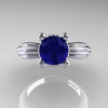 Classic Victorian 14K White Gold 1.0 Ct Blue Sapphire Solitaire Engagement Ring R506-14KWGBS-3