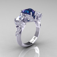 Scandinavian 14K White Gold 2.0 Ct Heart Alexandrite White Sapphire Diamond Three Stone Designer Engagement Ring R434M-14KWGDWSAL-1