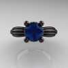 Classic Victorian 14K Black Gold 1.0 Ct London Blue Sapphire Solitaire Engagement Ring R506-14KBGLBS-3