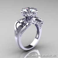 Modern Victorian 14K White Gold 3.0 Ct Cubic Zirconia Diamond Solitaire Ring R248-14KWGDCZ-1