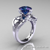 Modern Victorian 14K White Gold 3.0 Ct Russian Alexandrite Diamond Solitaire Ring R248-14KWGDAL-1