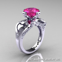 Modern Victorian 14K White Gold 3.0 Ct Pink Sapphire Diamond Solitaire Ring R248-14KWGDPS-1