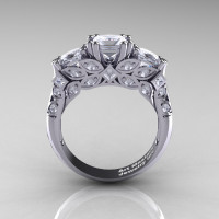Classic 14K White Gold Three Stone Princess Cubic Zirconia Diamond Solitaire Engagement Ring R500-14KWGDCZ-1