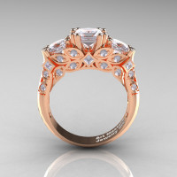 Classic 14K Rose Gold Three Stone Princess Cubic Zirconia Diamond Solitaire Engagement Ring R500-14KRGDCZ-1