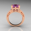 French Vintage 14K Rose Gold 3.8 Carat Princess Lilac Amethyst Diamond Solitaire Ring R222-RGDLA-2