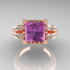 French Vintage 14K Rose Gold 3.8 Carat Princess Lilac Amethyst Diamond Solitaire Ring R222-RGDLA-3