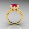 French Vintage 14K Yellow Gold 3.8 Carat Princess Pink Sapphire Diamond Solitaire Ring R222-YGDPS-2