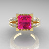 French Vintage 14K Yellow Gold 3.8 Carat Princess Pink Sapphire Diamond Solitaire Ring R222-YGDPS-3