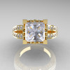 French Vintage 14K Yellow Gold Princess Cubic Zirconia Diamond Solitaire Ring R222-YGDCZ-3