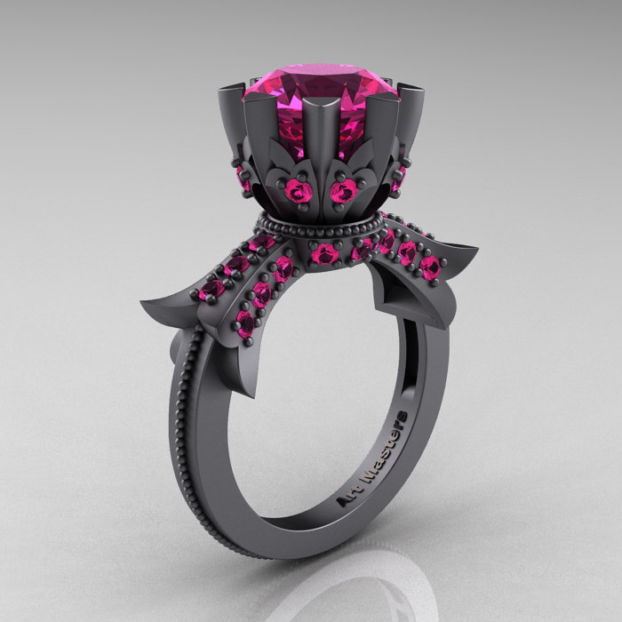 Modern Vintage 14K Pink Gold 3.0 CT Light Pink Sapphire Wedding Ring  Engagement Ring R302-PGLPS