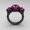 Scandinavian 14K Matte Black Gold 2.0 Ct Pink Sapphire Three Stone Designer Engagement Ring R406-14KMBGPS-2