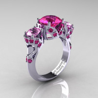 Scandinavian 950 Platinum 2.0 Ct Pink and Light Pink Sapphire Three Stone Designer Engagement Ring R406-PLATLPSPS-1