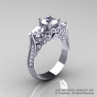 Classic 14K White Gold Three Stone Diamond Cubic Zirconia Solitaire Ring R200-14KWGDCZ-1